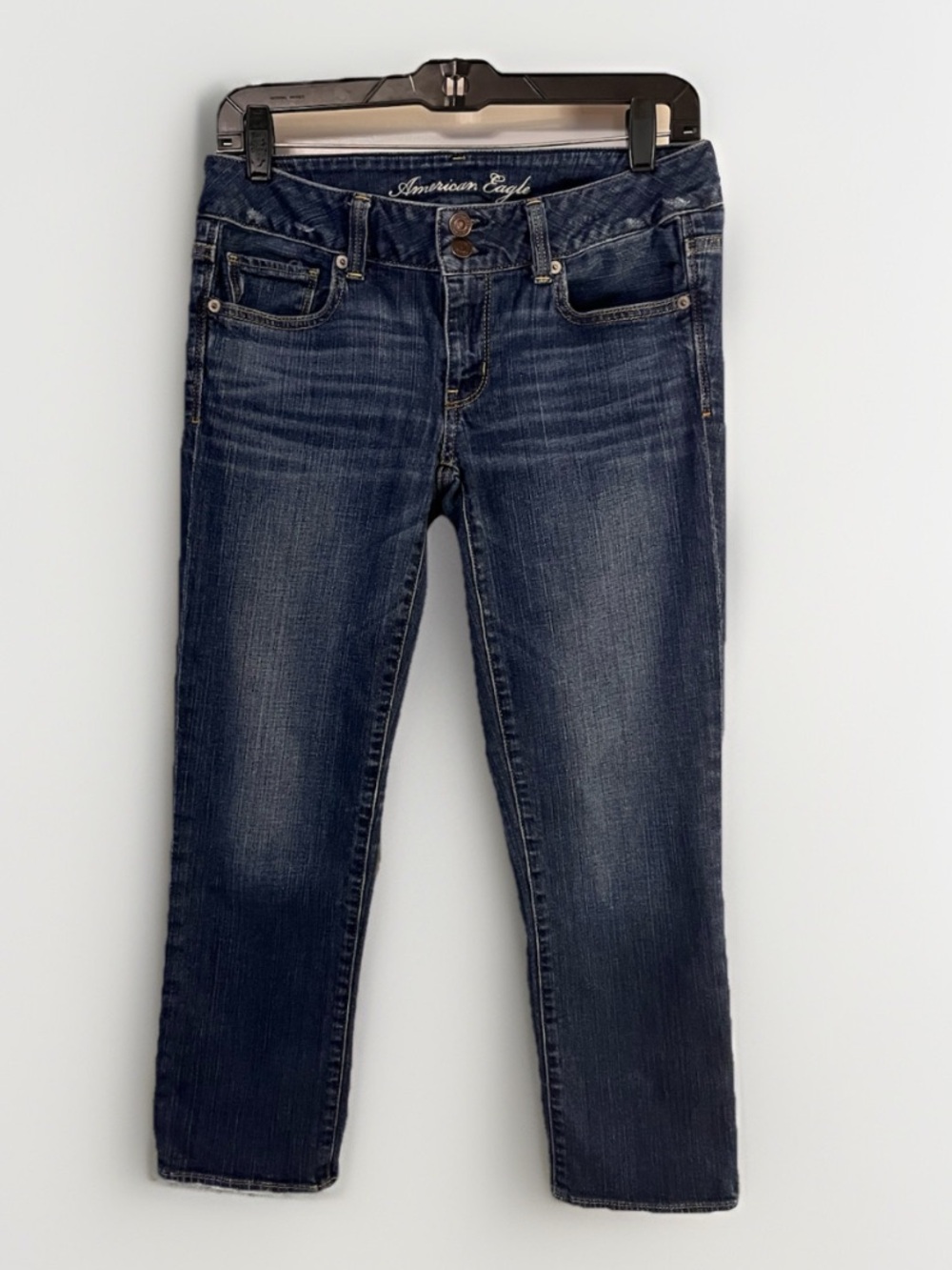 American Eagle Artist Crop Stretch Dark Wash Denim Blue Jeans Size 6 Low Rise